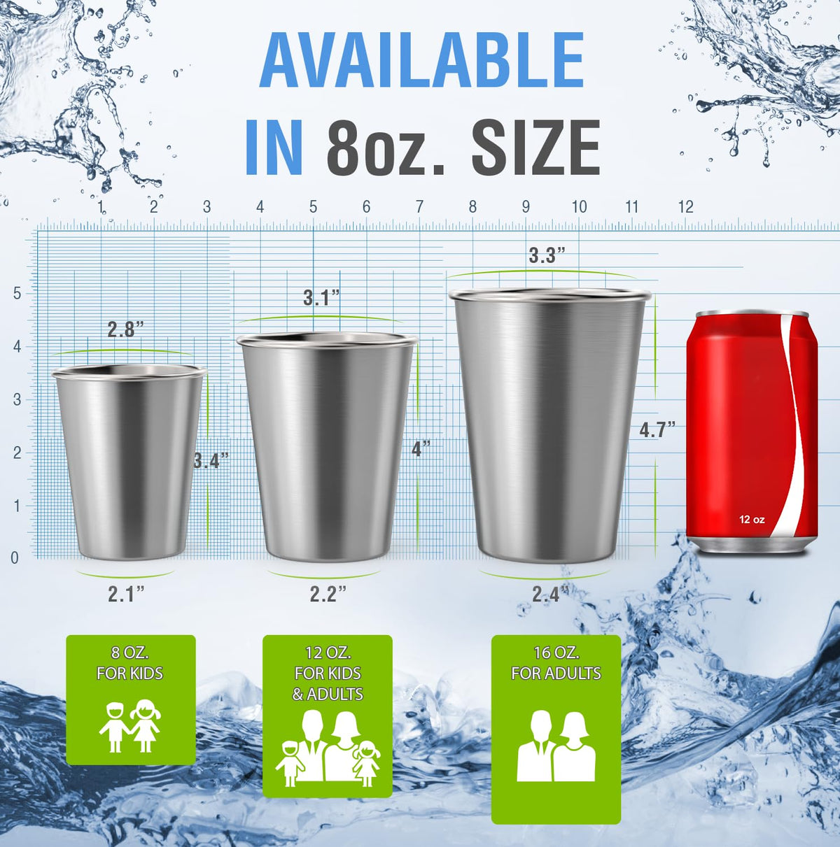 CHILLOUT LIFE Stainless Steel Cups for Kids and Adult 12 oz – Metal Kids Cups stackable for Home & Outdoor Activities, BPA Free Healthy Unbreakable Premium Metal Drinking Pint Glasses (4-Pack)