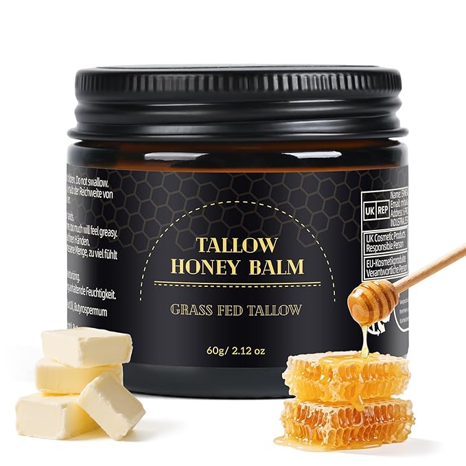 JUANCHI Beef Tallow for Skin, Tallow and Honey Balm for Face, Grass Fed Beef Tallow for Face & Body, Deeply Nourishing, Soothes Dry Skin (60g/2.12oz)