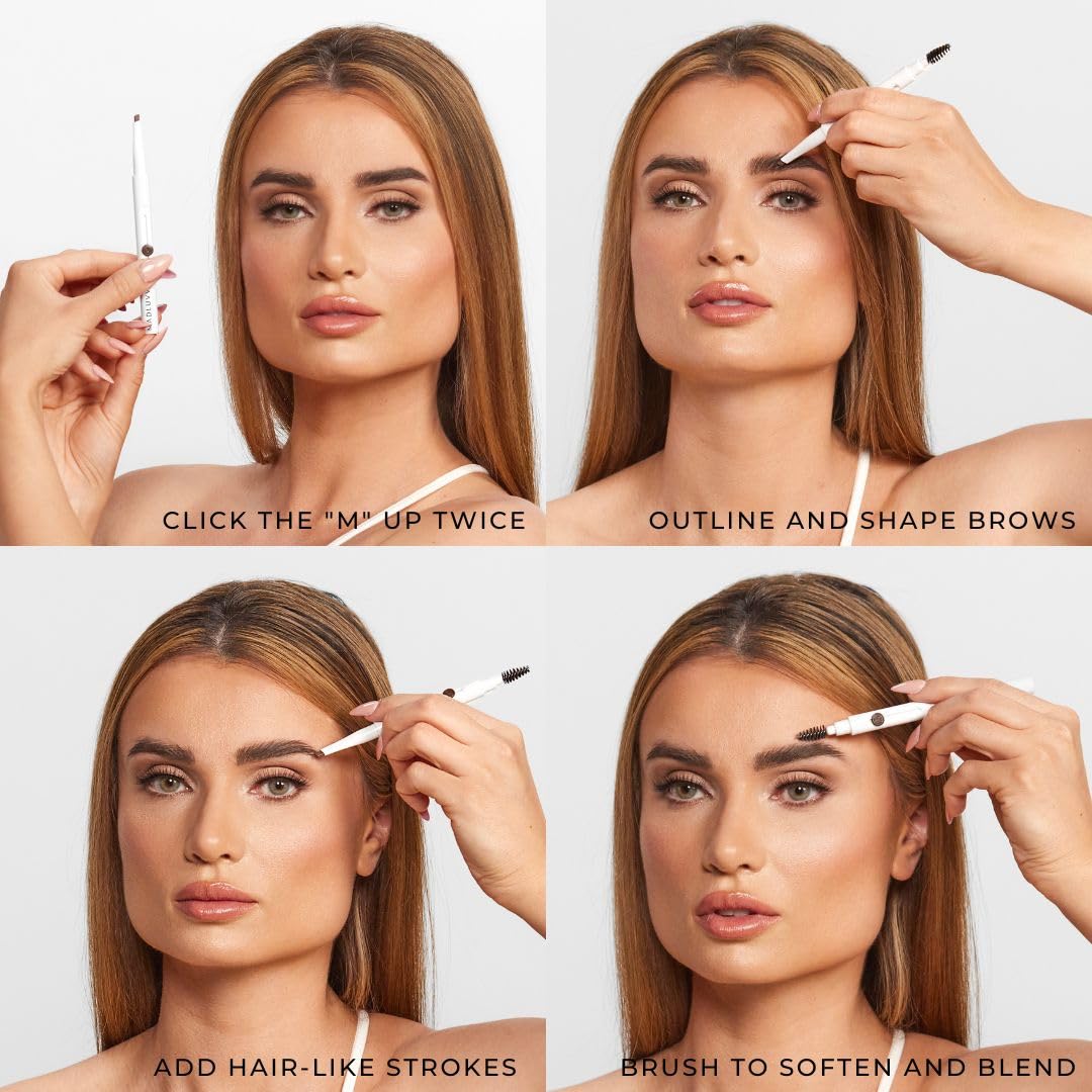 MADLUVV Exacto Brow Pencil for Flawless, Long Lasting, Realistic Brows with Dual-Ended Design Featuring Retractable Blade Tip for Precise Hair Like Detail and Blending Brush - Taupe