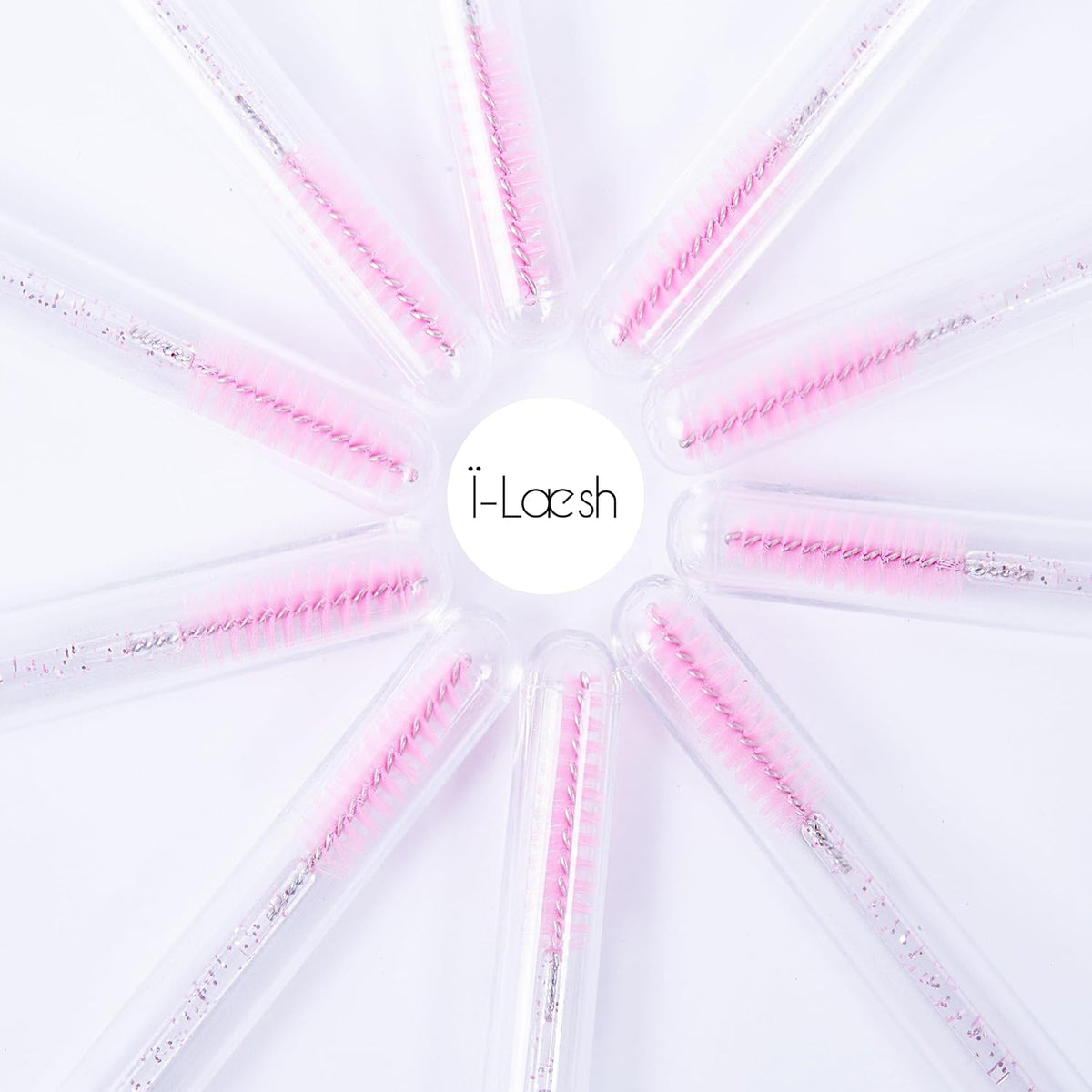 i-Laesh 10-Piece Disposable Mascara Wands with Tube - Diamond Spoolies for Eyelash & Eyebrow Makeup - Multi-Color Lash Applicator Set - Pink Mix