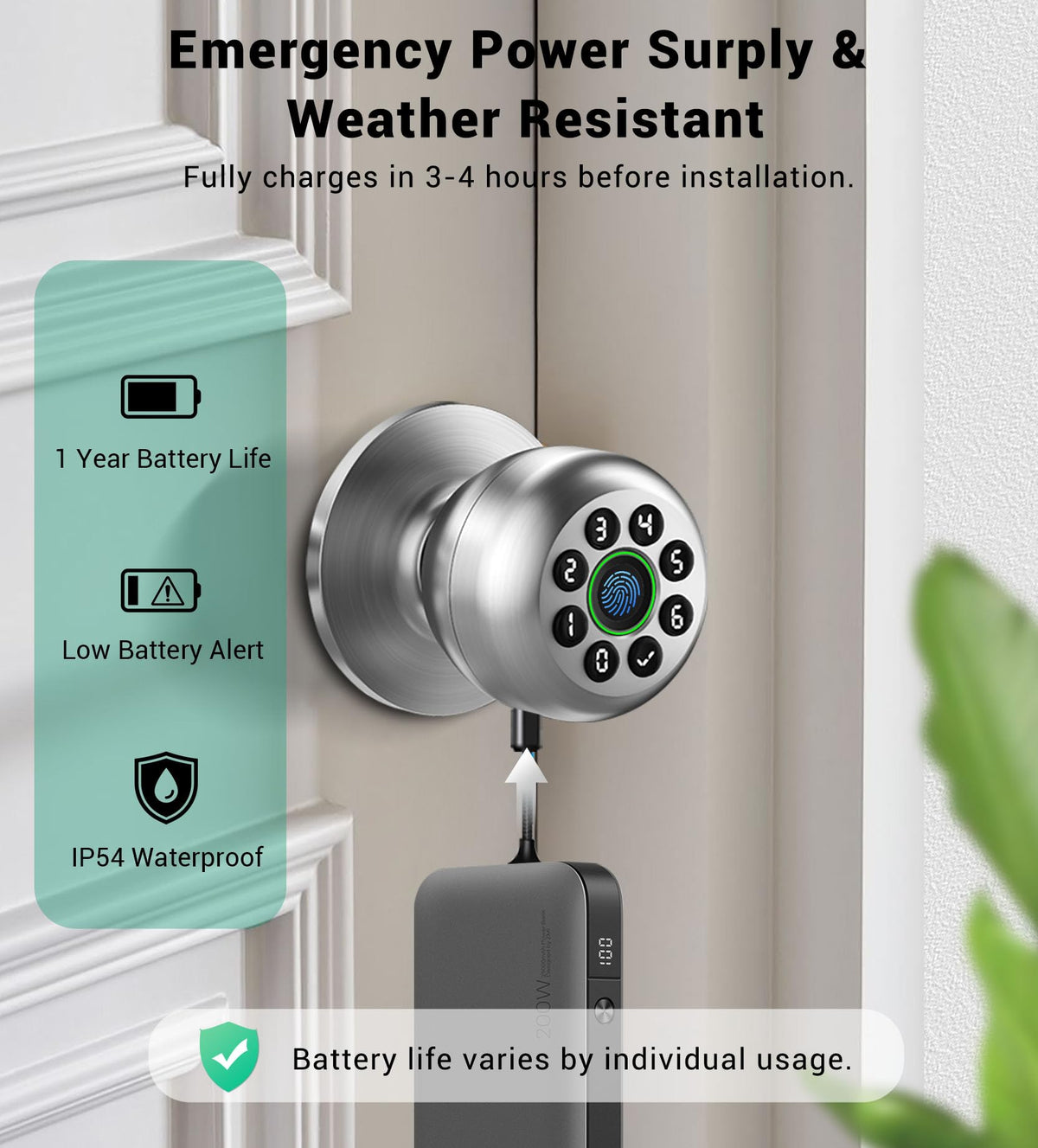 WREO Keypad Smart Door Knob Lock, Fingerprint Keyless Entry Door Lock with Handle for Front Door and Bedroom, Electrionic Biometric Code Door Knob with APP, Auto Lock for Home Office Apartment Garage