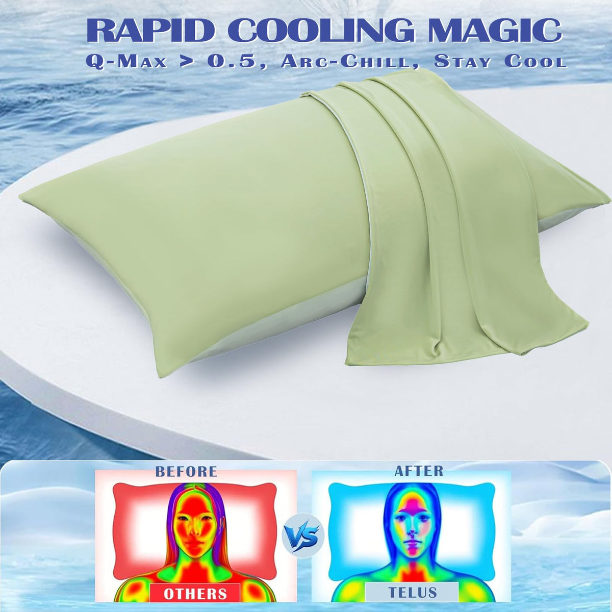 TELUS Cooling Pillowcases Standard Size 2-Pack, Silky Soft Breathable Pillow Case with Envelope Close, Stay Cool Pillow Cover for Hot Sleepers and Night Sweats, 20x26 Inch, Green
