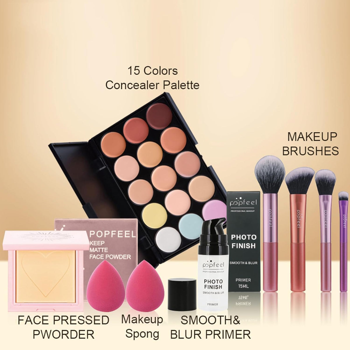All in One Makeup Kit for Women Full Kit Girls Makeup Gift Sets Xmas Essential Bundle Include Eyeshadow Palette Lipstick Blush Concealer Eyeliner Mascara Foundation Brush Eyebrow Pencil