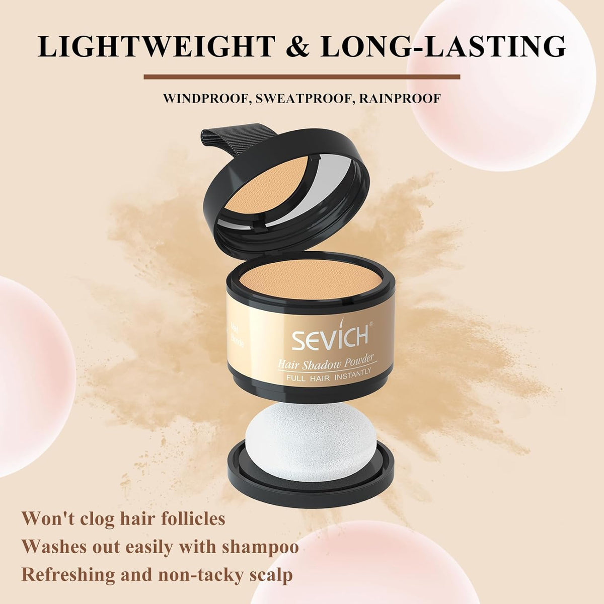 Instantly SEVICH Hairline Powder - Quick Cover Grey Hair Concealer for Thinning Hairlines, Eyebrows & Beards, Windproof & Sweatproof, Med Blonde
