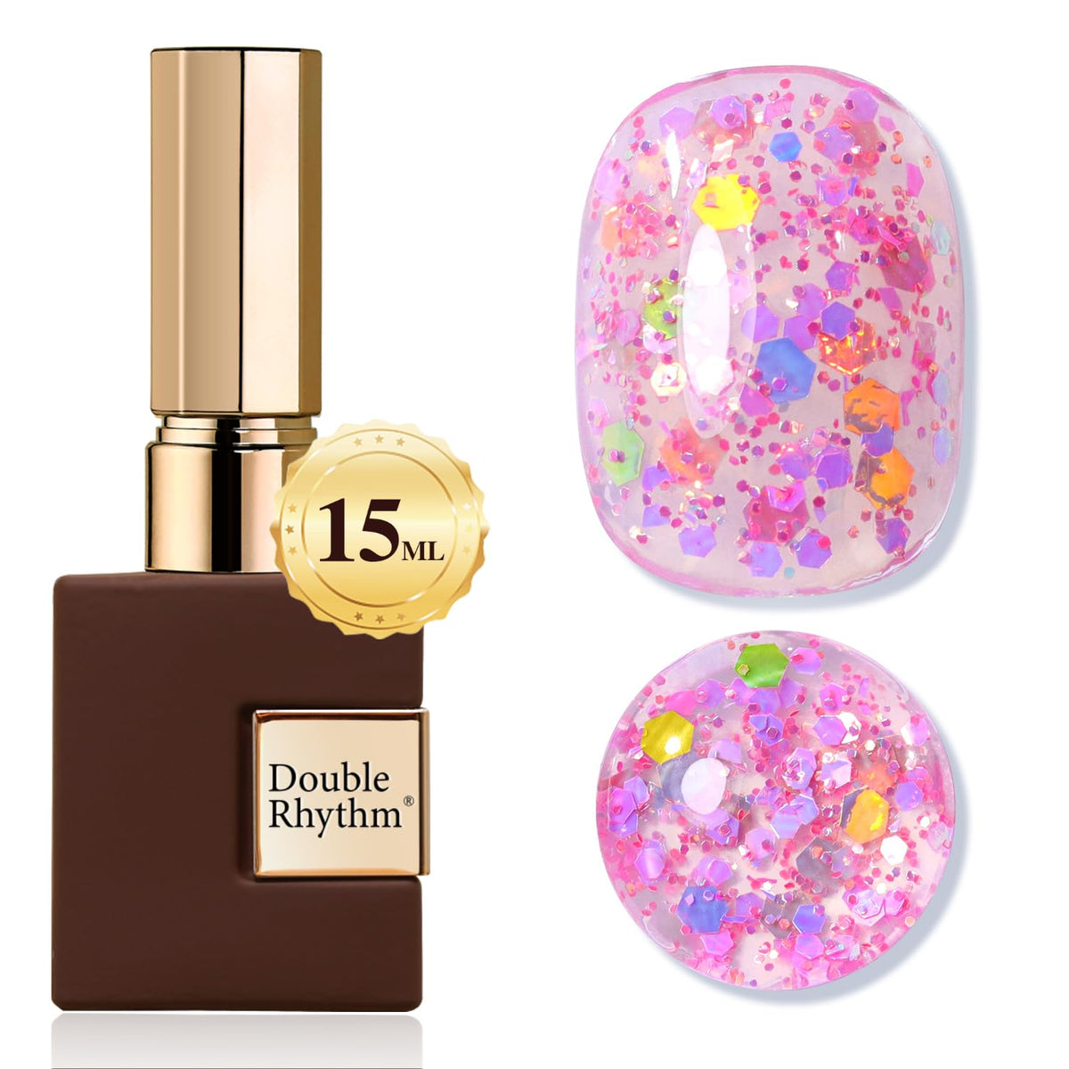Double Rhythm 15ML Glitter Gel Polish Shimmer Reflective Holographic Color Magnetic for Nail Art Salon DIY at Home (B1086-Pink Passion)