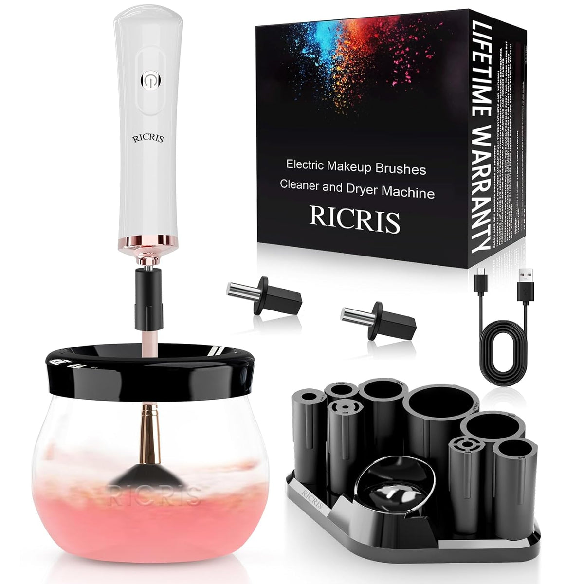 Premium Makeup Brush Cleaner Dryer Super-Fast Electric Brush Cleaner Machine Automatic Brush Cleaner Spinner Makeup Brush Tools (White)