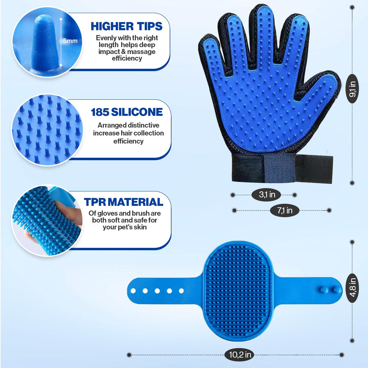 1TO3GO Pet Grooming Set with Dog Washing Gloves for Bathing, Dog Bath Brush and Silicone Dog Toothbrush, Pet Grooming Gloves for Dogs, Cats and Horses with 185 Silicone Tips
