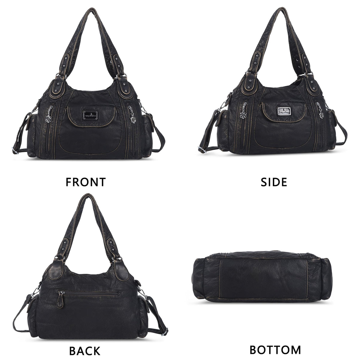 Angel Kiss Women Handbags Shoulder Bags Washed Leather Satchel Tote Bag Mutipocket Hobo Purse
