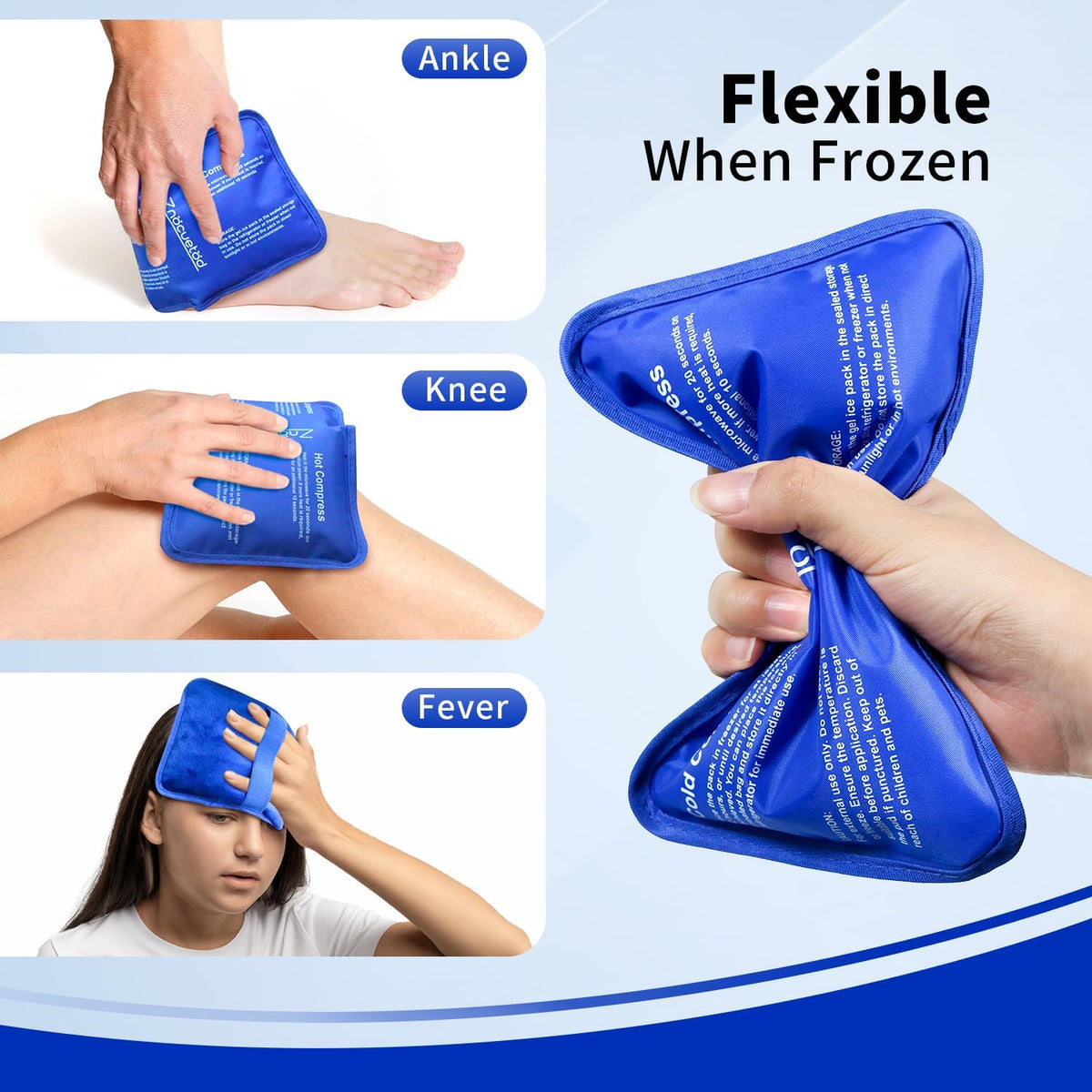 Gel Ice Pack for Injuries Reusable Soft Freezer Ice Bag with Strap- Hot Cold Compress Packs for Swelling Bruises Surgery Knee Shoulder Foot Back Ankle Neck Elbow Wisdom Tooth-1 Pack