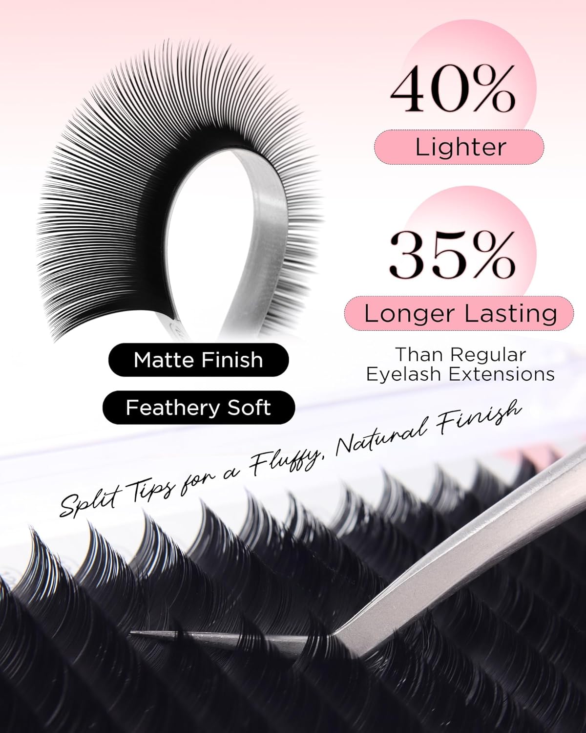 BEYELIAN Ellipse Flat Lash Extension 16 Rows 0.15 C Curl 14mm Single Length Tray Flat Eyelash Extension Matte Black Classic Lash Extensions Professional Supplies