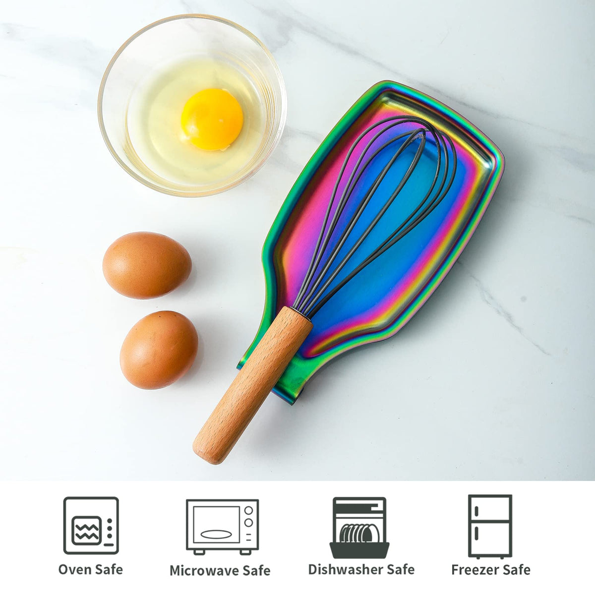 BETTWILL Rainbow Spoon Rest for Stove up, Stainless Steel Spoon Holder For Kitchen Counter, Large Spoon Rest, Spatula Spoon Ladle Utensil Holder, Dishwasher Safe, Rainbow Kitchen Accessories