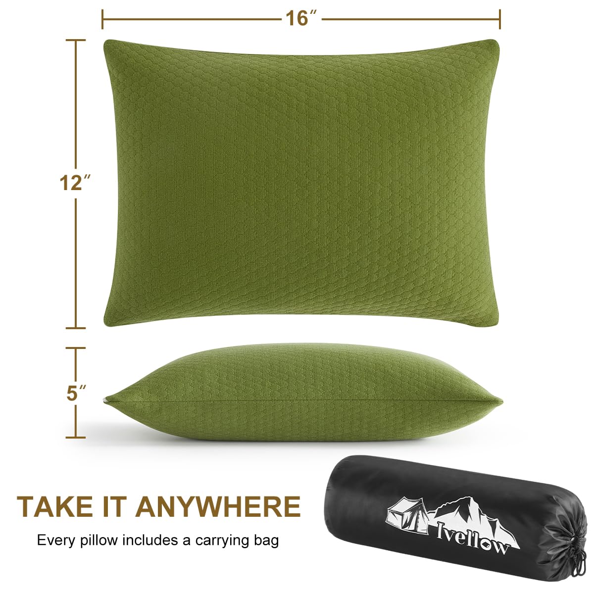 Ivellow Memory Foam Travel Pillow Compressible Camping Pillow for Sleeping Shredded Memory Foam Pillow Compact Firm Supportive Small Pillow for Adults Kids Outdoor Backpacking Hiking Essential Gear-S