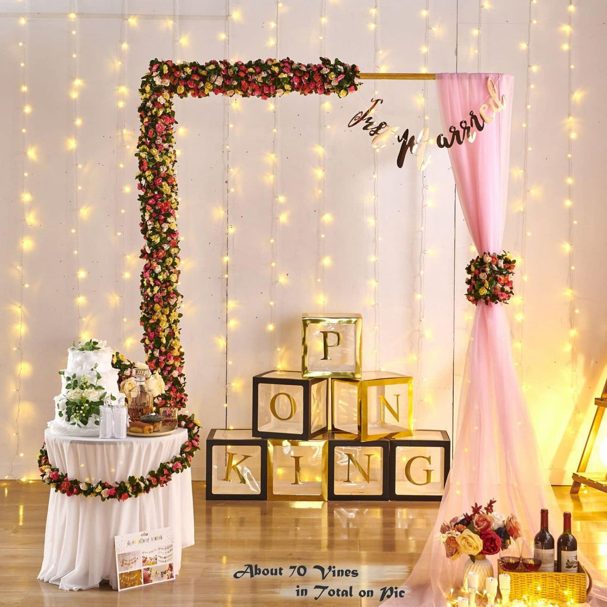 PONKING 8 Pcs 66FT Flower Garland, Artificial Rose Vine Flowers with Green Leaves Hanging for Room, Anniversary Wedding Birthday Christmas Wall Arch Decor, Spring Pink Flower