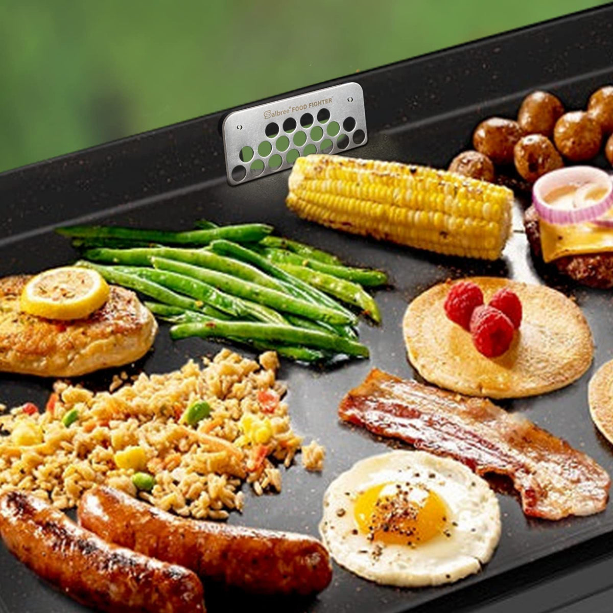 Salbree Food Fighter Mesh Screen Grease Gate Blocks Foods from Falling into Rear Grease Trap Cup Tray & Compatible with All Blackstone Griddle Goalie Accessories, Universal Fit All Black Stone Grills