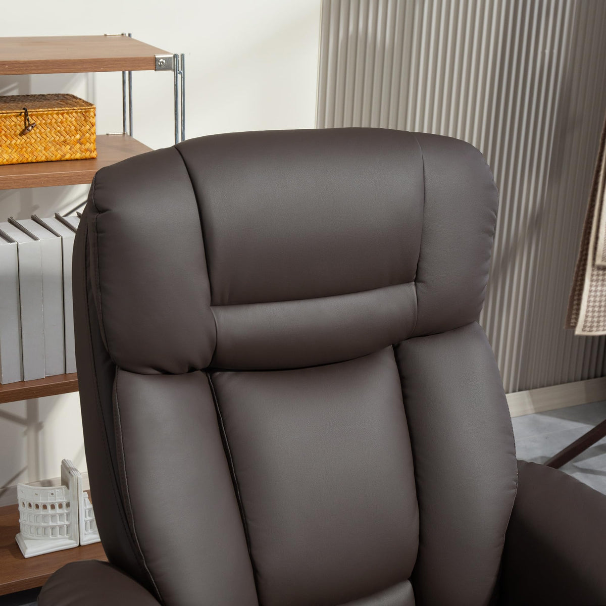 HOMCOM Swivel Recliner Chair with Ottoman, PU Leather Recliner with Adjustable Backrest, Footrest, Wood Base, Upholstered Reclining Chair for Living Room, Bedroom, Office, Dark Brown