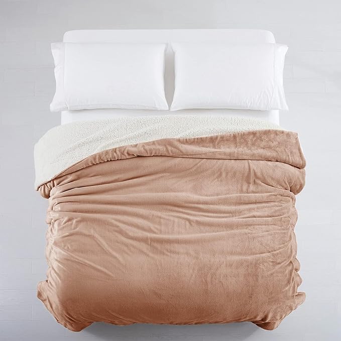 IR Imperial Rooms Sherpa Blankets Queen Size - Thick and Warm Blankets for Winter, Reversible Soft and Fuzzy Fluffy Queen Size Blanket for Bed, Camel, 90x90 Inches