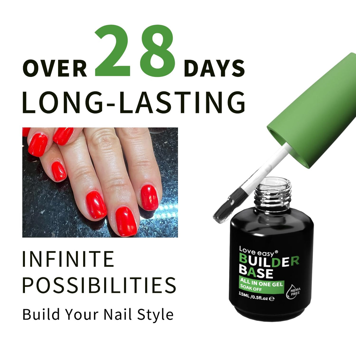Hema Free Builder Gel - Hypoallergenic Strong Base Coat | Long-Lasting Adhesion (30+ Days) for Professional Nails Gift for Women