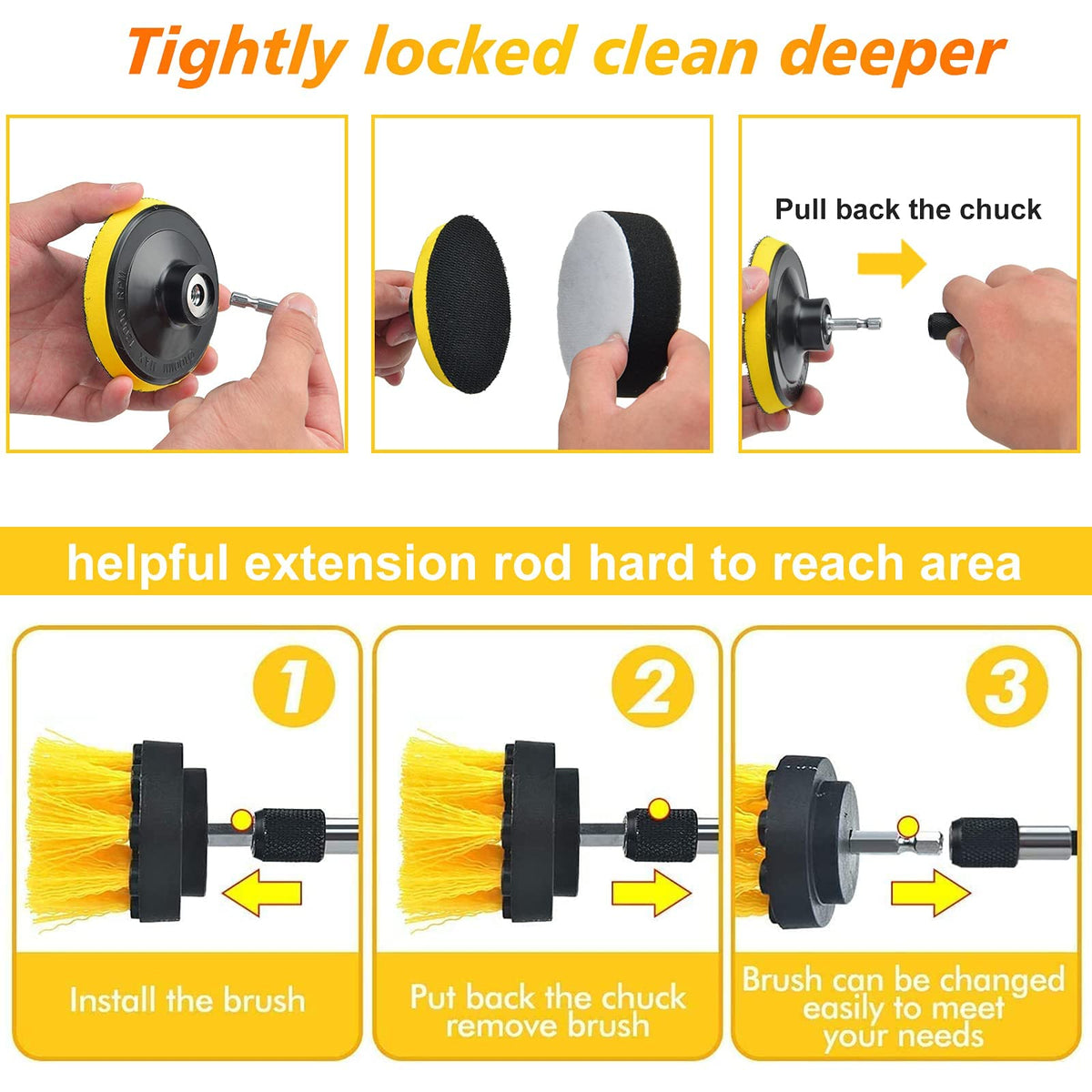 Shieldpro 30 Piece Drill Brush Attachment Set, All Purpose Power Clean Scrubber Brush, Scrub Pads & Sponge with Extend Long Attachment for Bathroom, Kitchen,Grout,Tub,Tile,Corners, Auto