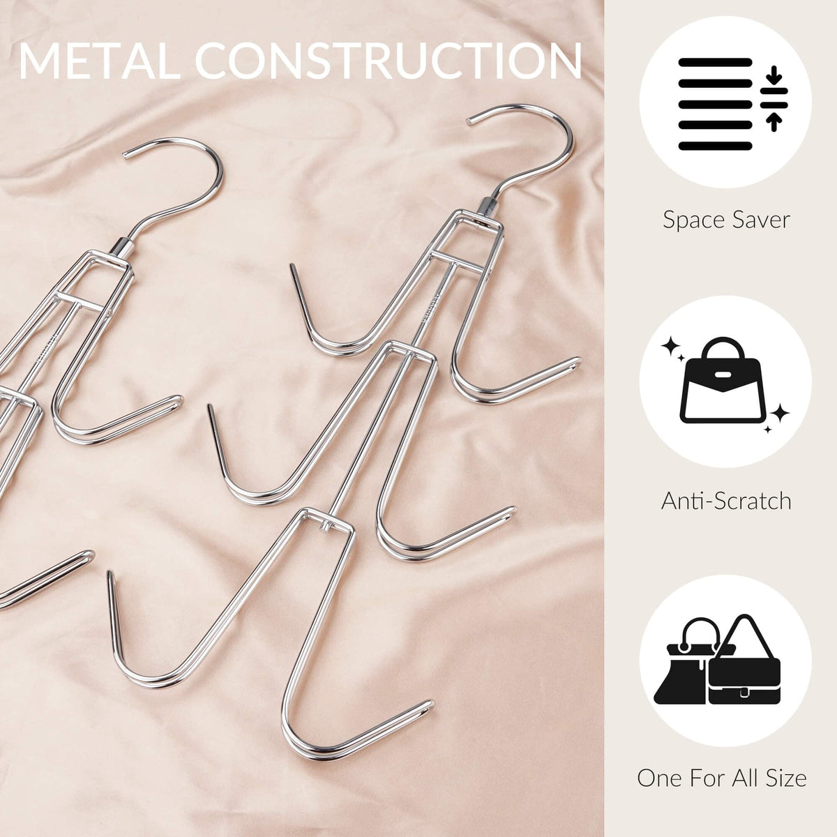 ZEDODIER Purse Hanger Organizer for Closet, 2 Pack Hanging Bag Holder, Keeping Purses Visible and in Good Condition, Metal Handbag Storage Hook Backpack Rack Space Saving Hanger, Silver