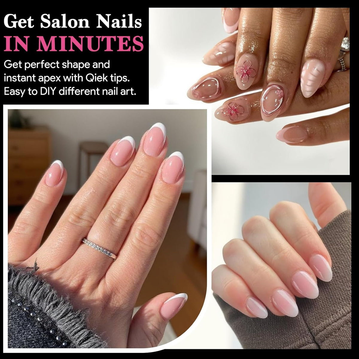 Extra Short Almond False Nail Tips, 15 Sizes 510 PCS Clear Soft Press On Fake Nail Pre-shaped Half Matte Full Cover Gel Nail Tips Extensions Thick Long Lasting for DIY Beginners & Salon Manicure