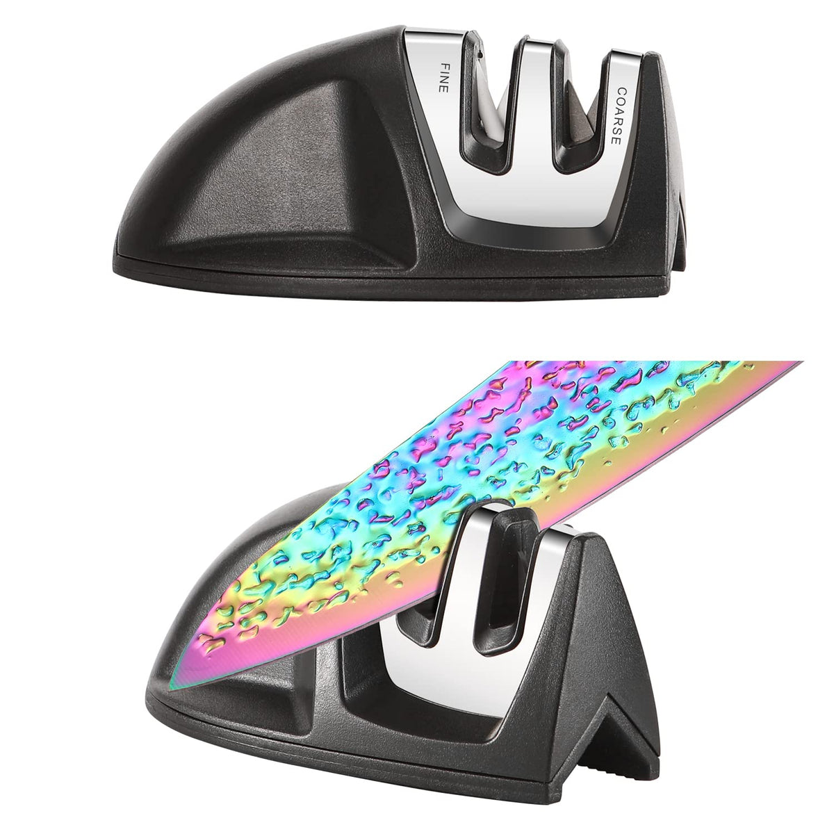 Rainbow Titanium Knife Set, Non Stick Thick and Sharp Stainless Steel 15 Pcs Cutlery Kitchen Knives Set with Acrylic Block, Chef Quality for Home & Pro Use, Best Gift, Pink Color