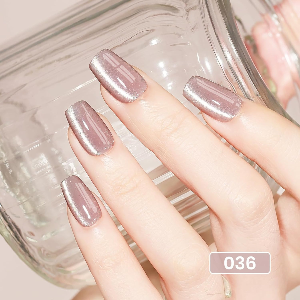 Nude Cat Eye Gel, 15ML Magnetic Crystal Holographic Cateye Gel Nail Polish Glitter Shimmer Reflective Nail Polish with Magnet Soak Off U V Salon DIY at Home