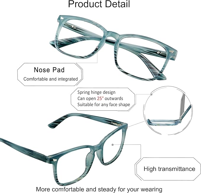 YEIN Bifocal Reading Glasses with Blue Light Blocking Lenses, Bifocal Reader for Women and Men, Vintage Square frame with Spring Hinge (+0.50/+2.50 magnification)