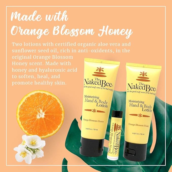 The Naked Bee Orange Blossom Honey Lotion and Lip Balm Set + Honey Collection 3 Piece Gift Set + Oatmeal & Honey Triple Milled Soap 5oz