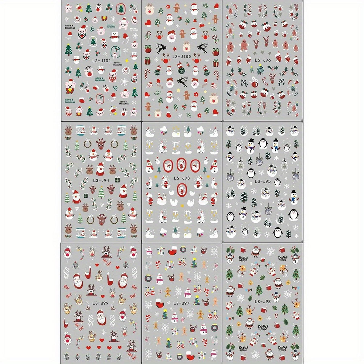 9 Sheets Christmas Nail Art Stickers 3D Christmas Nail Decals with Santa Claus Snowflake Elk Deer Snowman Xmas Tree Design Manicure Decal Winter Cartoon Christmas Nail Art DIY Decor Supplies for Women