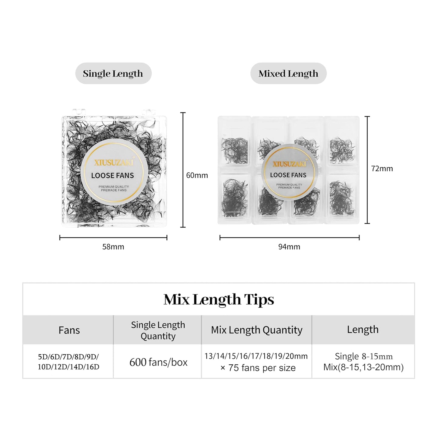 Premade Fans Eyelash Extensions 600 Fans 10D Premade Lash Fans Volume Lash Extensions 0.05 Thickness Eyelash Extension C Curl Mix 13-20mm Fluffy Soft Handmade Loose Fan(600Fans-10D-0.05-C,13-20mm)