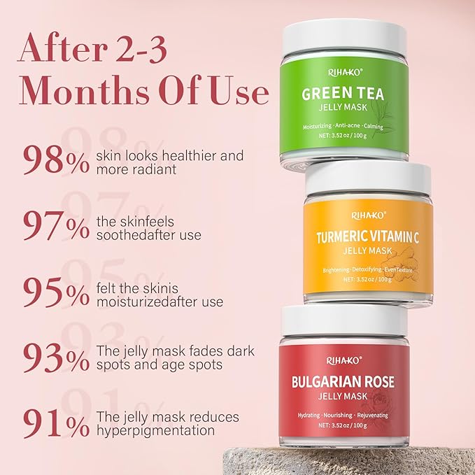Jelly Mask For Facial Skincare Gift Kits, Peel-Off Hydrating Icy Jelly Mask, Hydrogel Jelly Face Mask Set,Turmeric Vitamin C, Rose & Green Tea,Diy Home Spa Kit - Gift for Him & Her