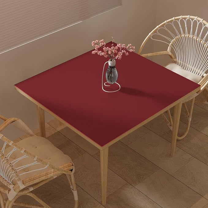 Leather Table Cover,1.8mm Thick,54x54 Inch Table Protector,Table Protector for Dining Room Table,Dining Table Cover,Table Cover Protector,Dining Table Pad Protector(Black+Wine Red,54x54)