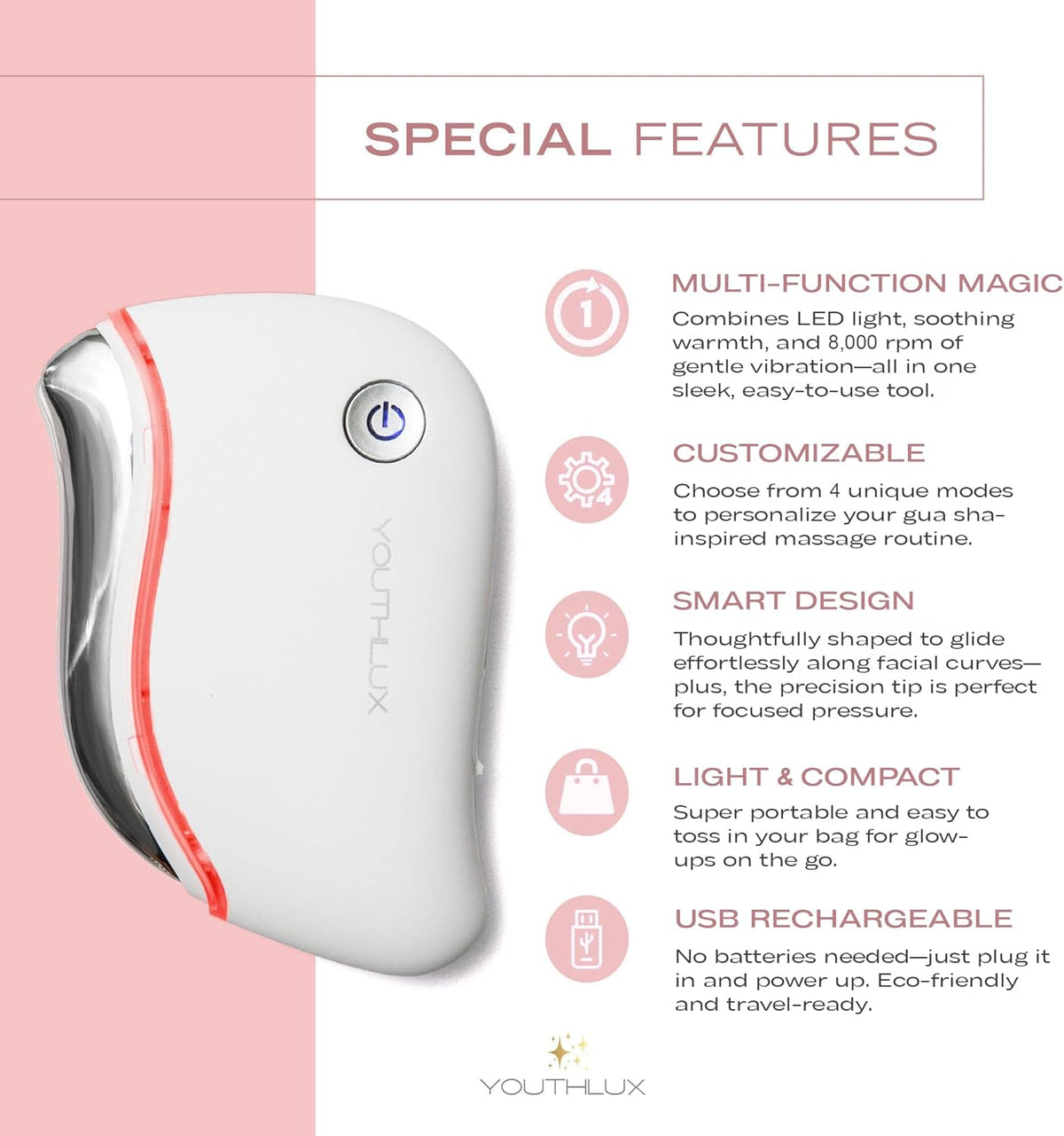 ProSculpt Heated Gua Sha Facial Massager – Electric Guasha Tool for Face Sculpting, Relaxation & Skincare | Soothing Vibration Facial Massage Tool with Contoured Design (White)