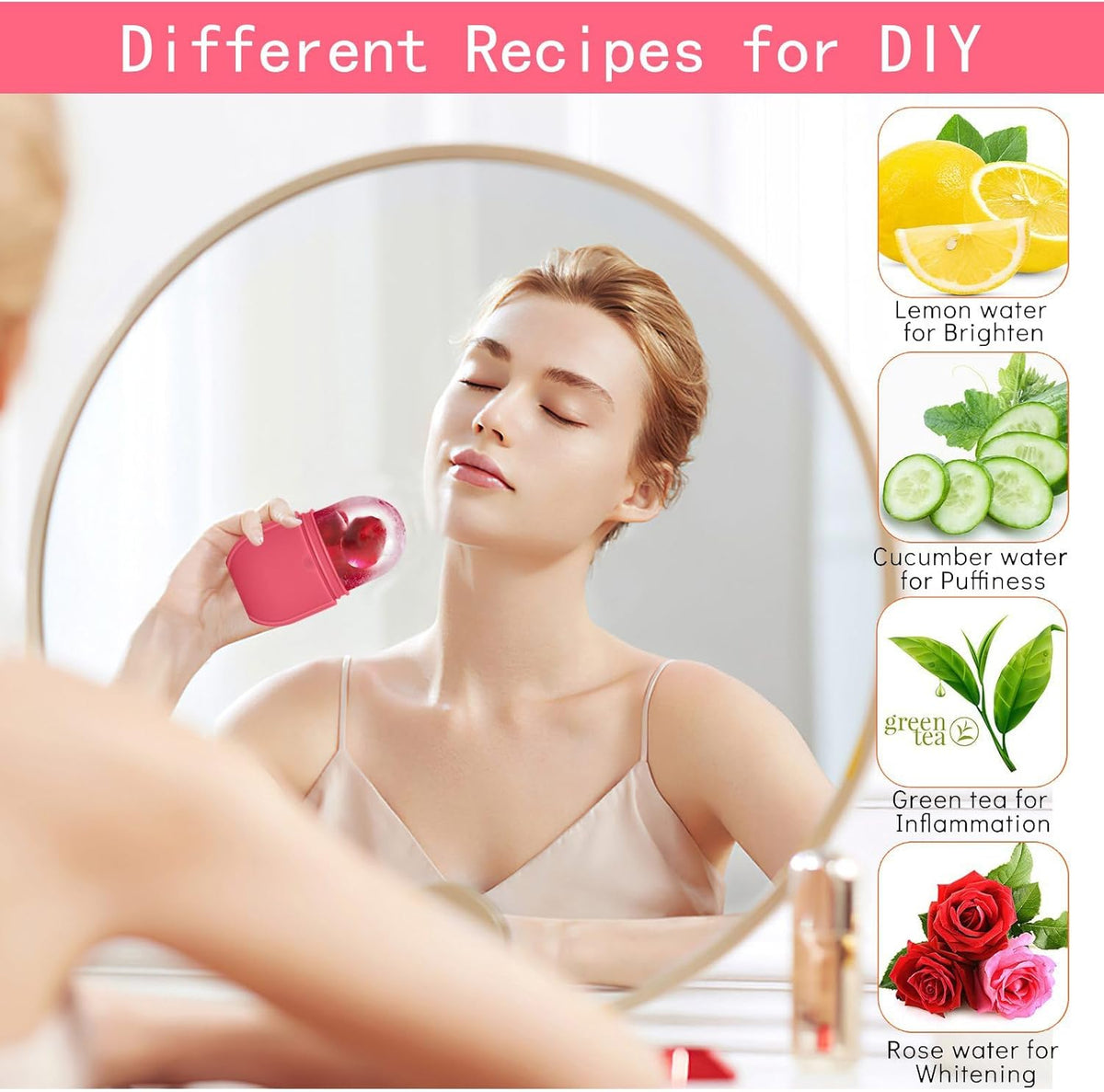 KOGITI Ice Mold for Face，Ice Roller for Face & Eye, Beauty Facial Ice Rollers Ice Holder Mold Face Puffiness Relief Massage Skin Care Tools, Ice Facial Cube (New-Pink)