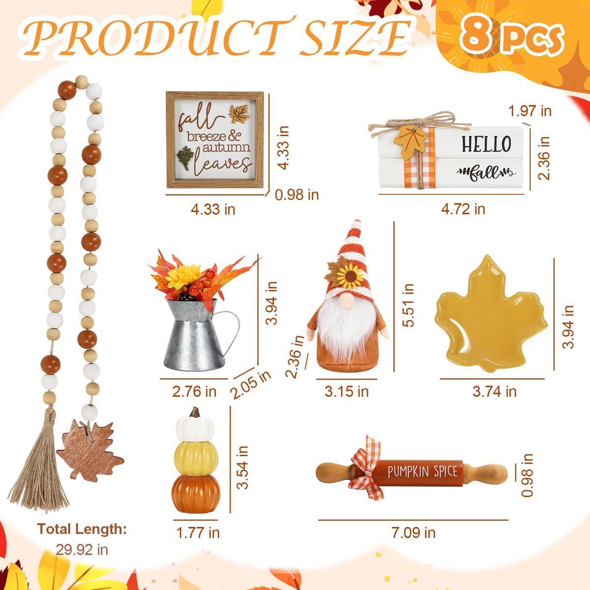 Fall Decorations, 8 PCS Fall Tiered Tray Decor Set, Thanksgiving Harvest Table Centerpiece Pumpkin Gnome Fake Plant Maple Autumn Farmhouse Wood Sign, Indoor Tabletop Decor for Home Office Shelf Mantel