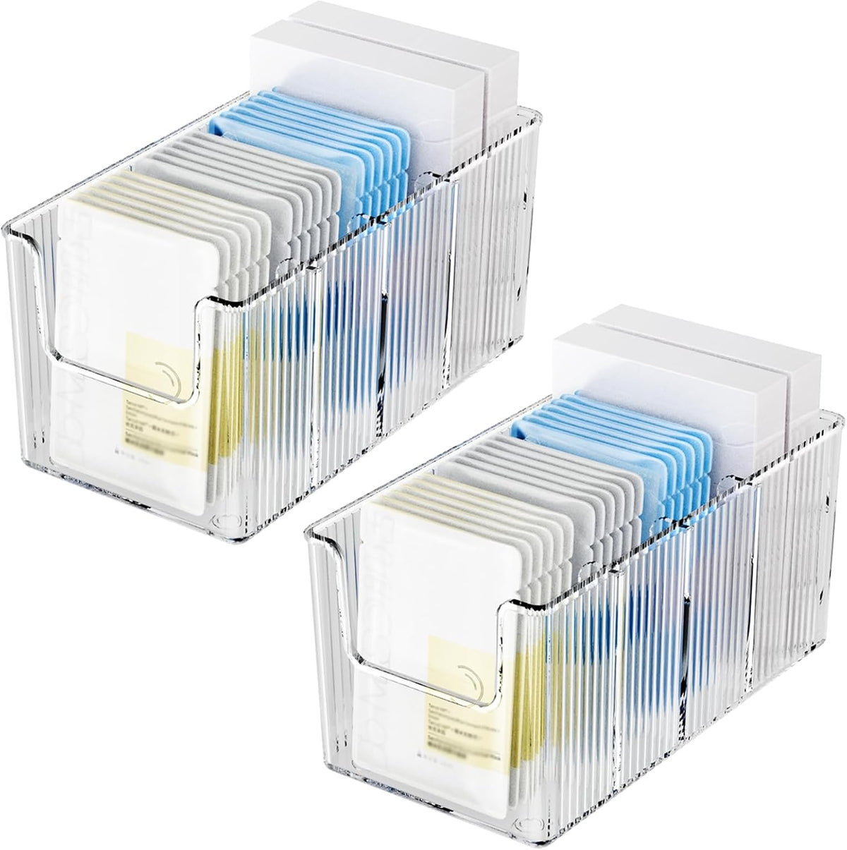 2 Pack Extra Thick Acrylic Makeup Organizer with Removable Dividers - Waterproof Bathroom Storage for Sheet Masks/Essences/Cosmetics, Clear Visible Design, Space-Saving Vanity Organizer