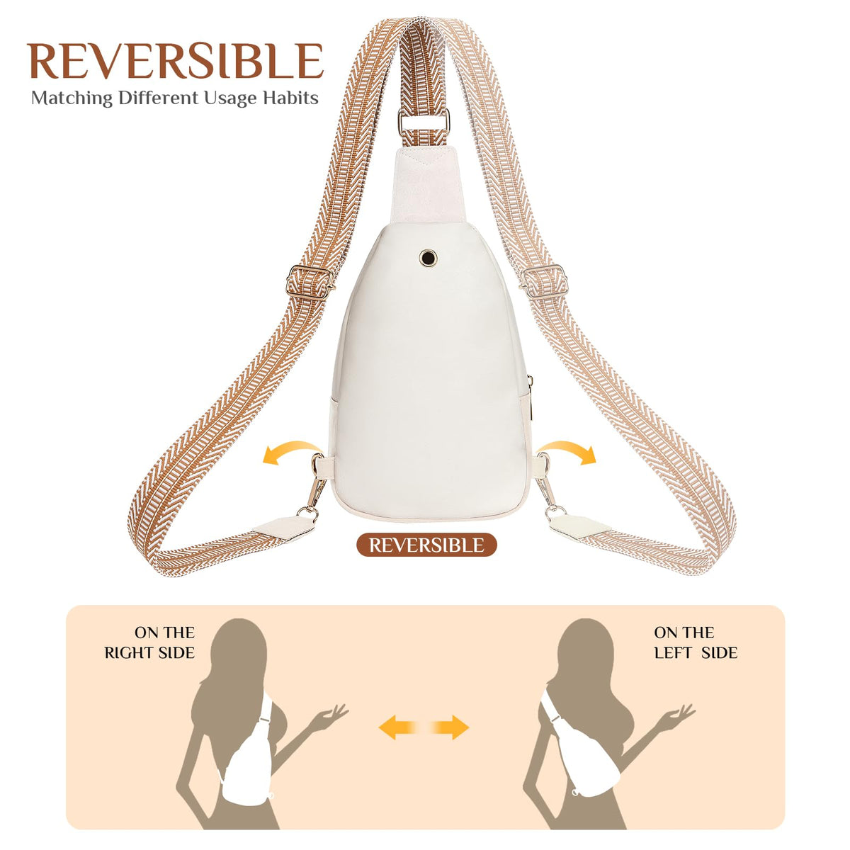 Hionion Small Leather Sling Bags for Women Fashion Crossbody Backpack Purse Sling Crossbody Bags White