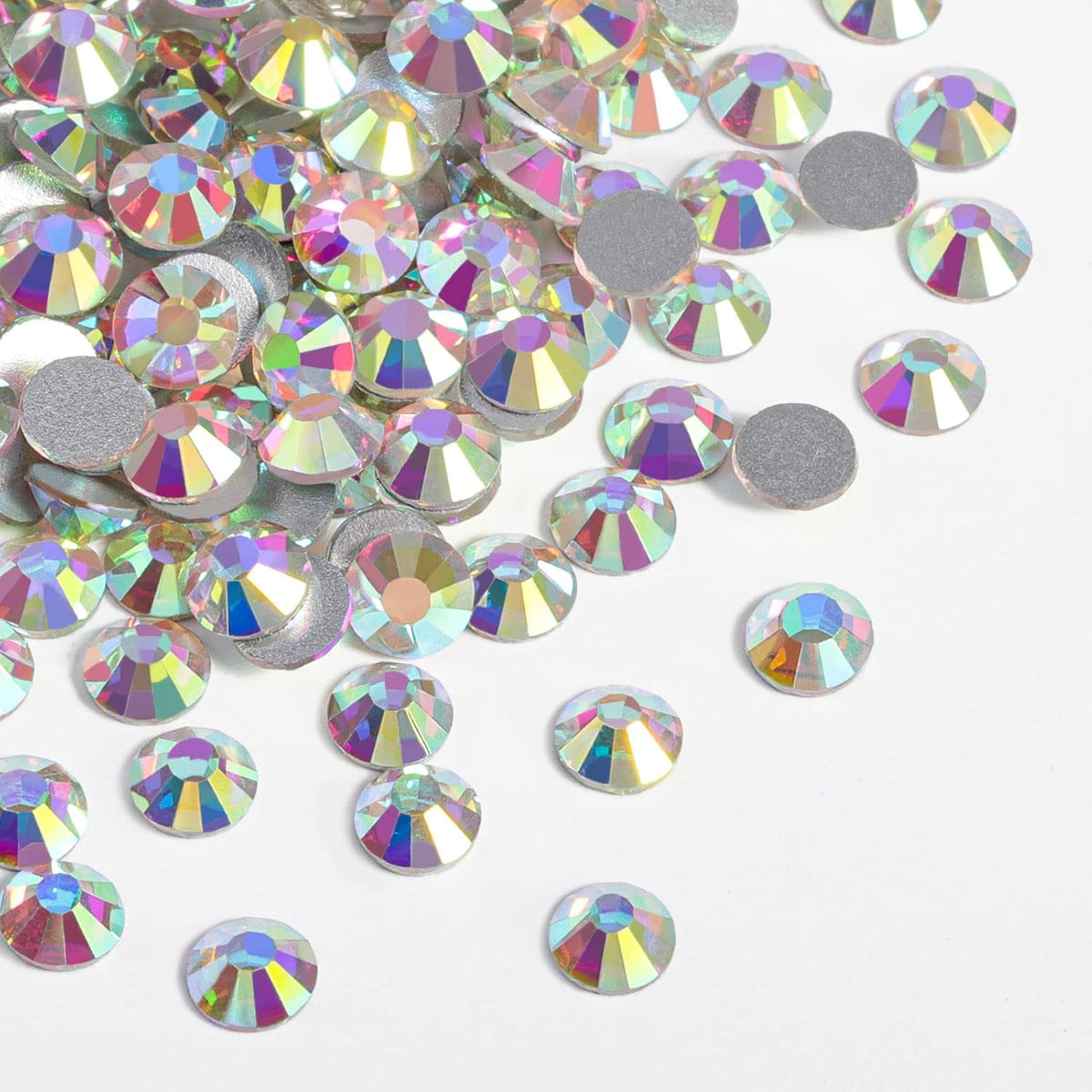 beadsland 144pcs Flat Back Crystal Rhinestones Round Gems for Nail Art and Craft Glue Fix, Crystal AB, 10mm, SS50/144pcs