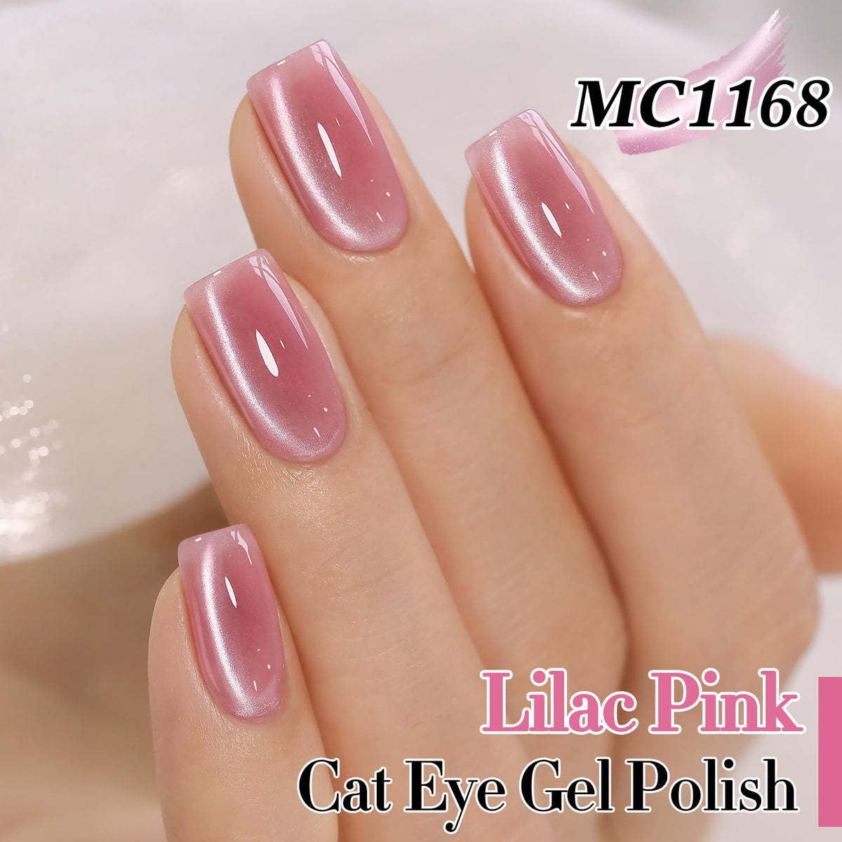 Double Rhythm 0.5 Oz Cat Eye Gel Polish with Magnet Same Color Same Bottle Holographic Glitter Shimmer Translucent Color Salon 15 ML Magnetic Nail Art (Lilac Pink-MC1168)