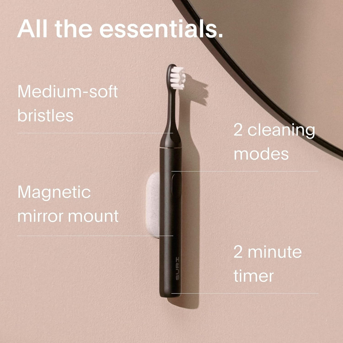 SURI 1.0 Sonic Electric Toothbrush with UV Cleaning Travel Case | 40+Day Battery | Designed in California | Electric Toothbrush for Adults | Travel Toothbrushes | Tooth Brush | Black