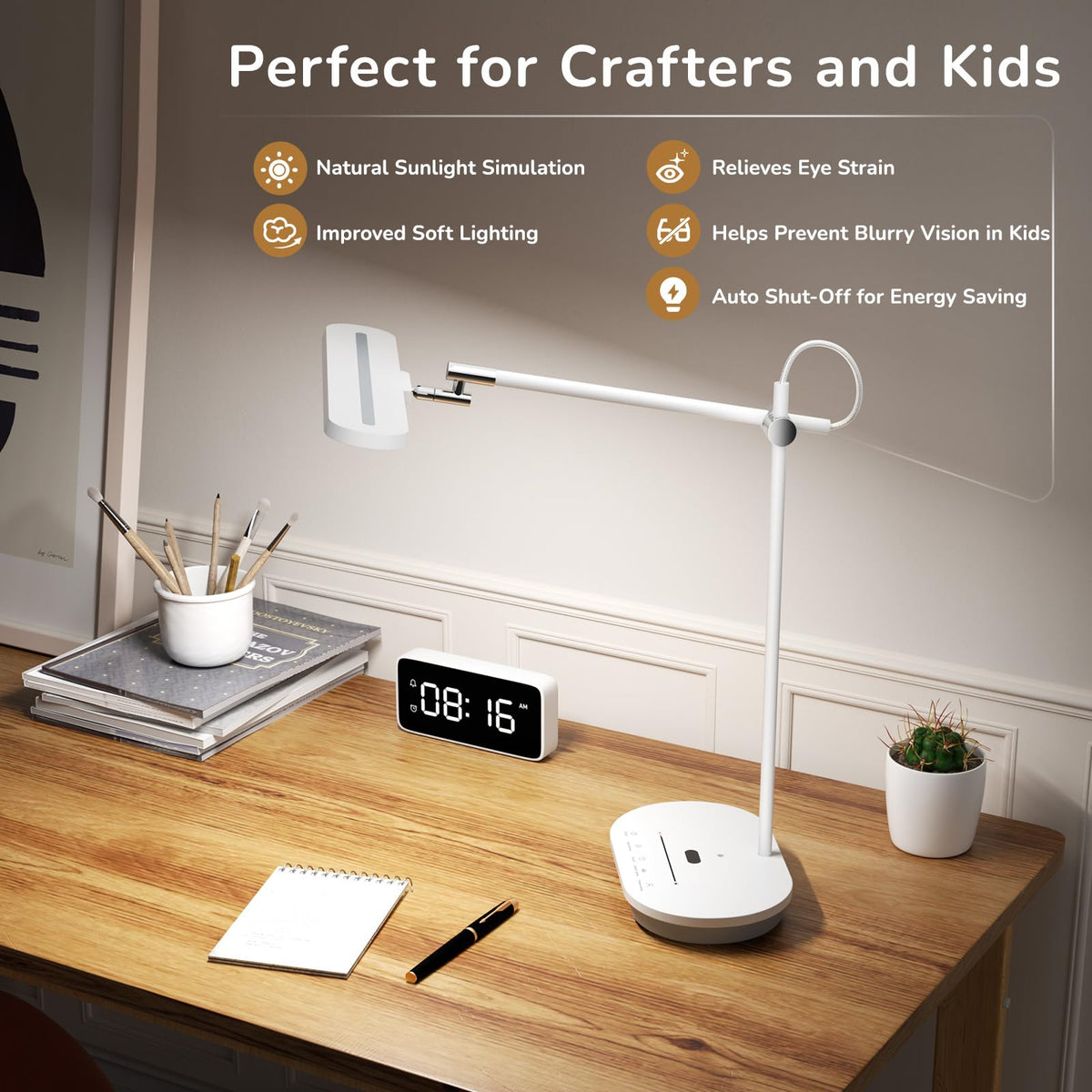 Newkana LED Desk Lamp with CRI 98, Advanced Eye-Caring Bright Desk Light for Crafting, Home Office & Kids Studying, Multi-Angle Adjustable, Dimmable Full Spectrum with Touch & Gesture Control