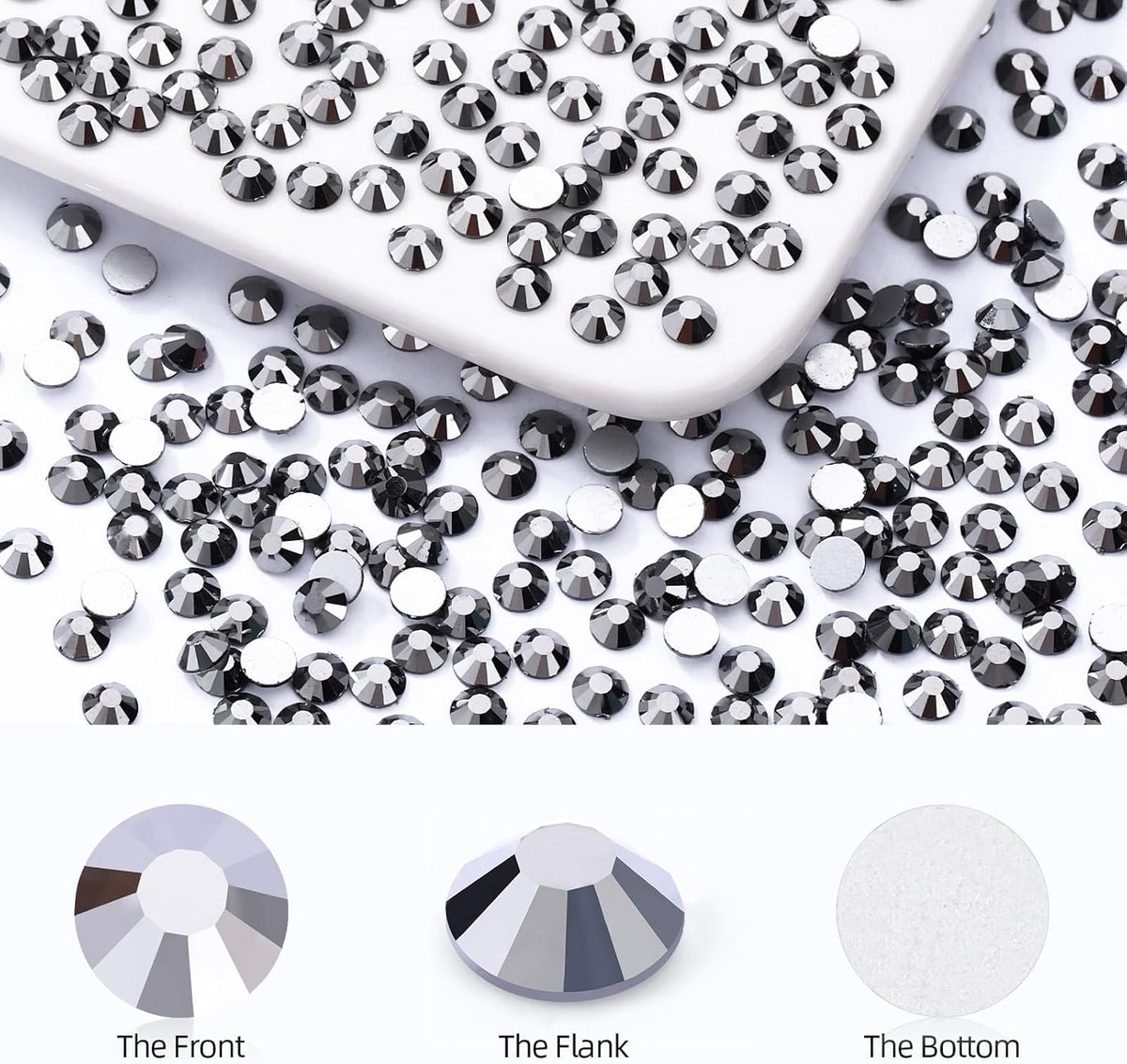 Black Hematite Flatback Rhinestones, Glass Rhinestones for Nail Art and Craft, Glue Fix, Loose Crystal Gemstones(Black Hematite, SS30, 288pcs, 6.4-6.6mm)