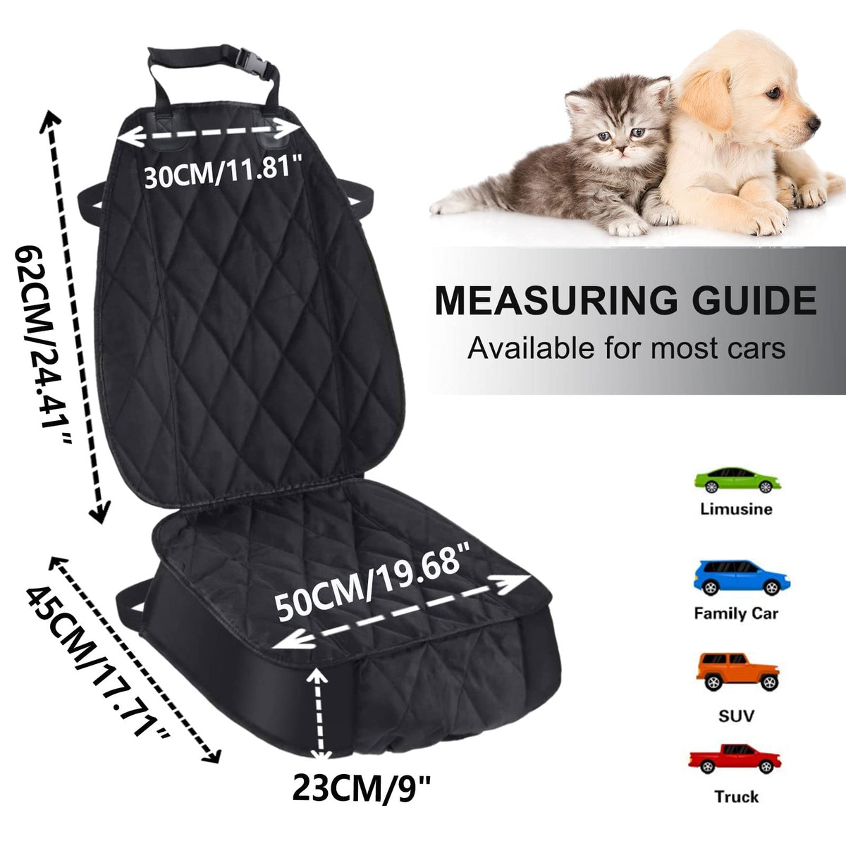 AsFrost Dog Seat Cover Cars Trucks SUVs, Thick 600D Heavy Duty Pets Car Seat Cover, Waterproof & Wear-Resistant Durable Nonslip Backing & Hammock Convertible, Black, 2 Pack