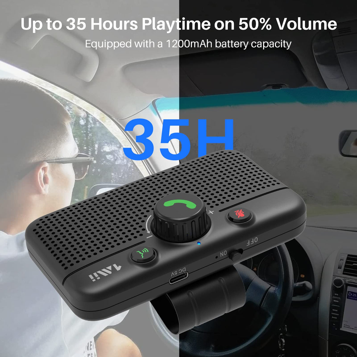 1Mii Bluetooth 5.3 Car Speaker, Handsfree Bluetooth Speakerphone for Cell Phone, Motion Auto On, Support Voice Assistant for Android and iOS, Wireless Audio Car Kit with Visor Clip