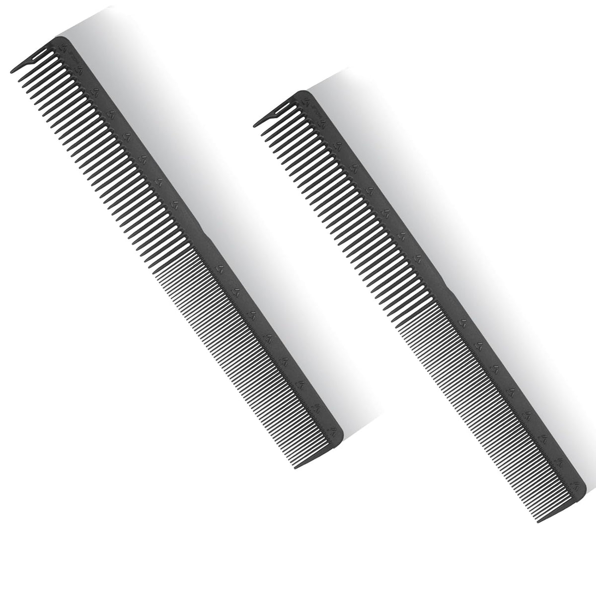 PERFEHAIR 2-Pack Professional Round Tooth Hair Cutting Comb - 8.6 Inch, Black Carbon Fiber Anti-Static & Heat Resistant, Durable Barber Combs with Fine & Wide Tooth for Precise Haircut for Men & Women