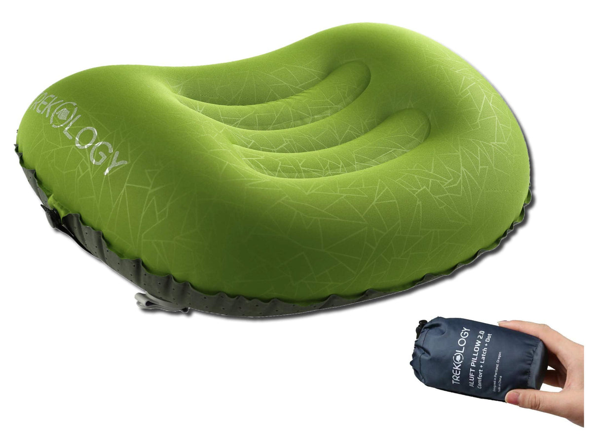 TREKOLOGY Ultralight Inflatable Camping Travel Pillow - ALUFT 2.0 Compressible, Compact, Comfortable, Ergonomic Inflating Pillows for Neck & Lumbar Support While Camp, Hiking, Backpacking