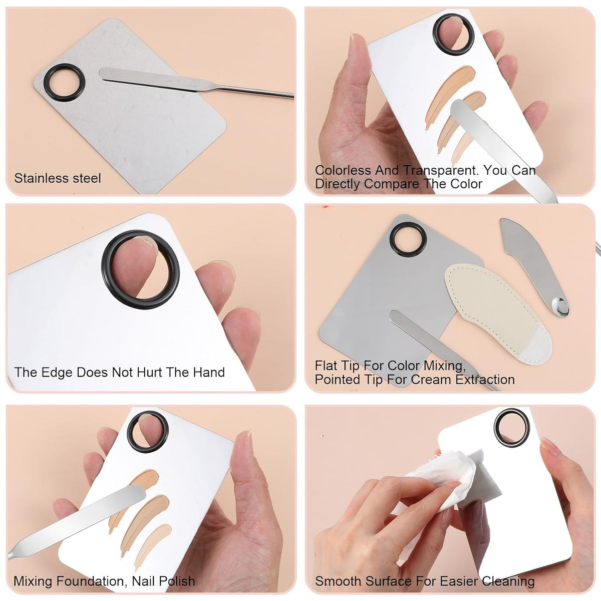3PCS Makeup Mixing Palette Tool with Make up Spatula, Professional Stainless Steel Makeup Palette Tray Foundation Spatula for Women Girl Facial Cosmetic Nail Art Pigment Blending Tool