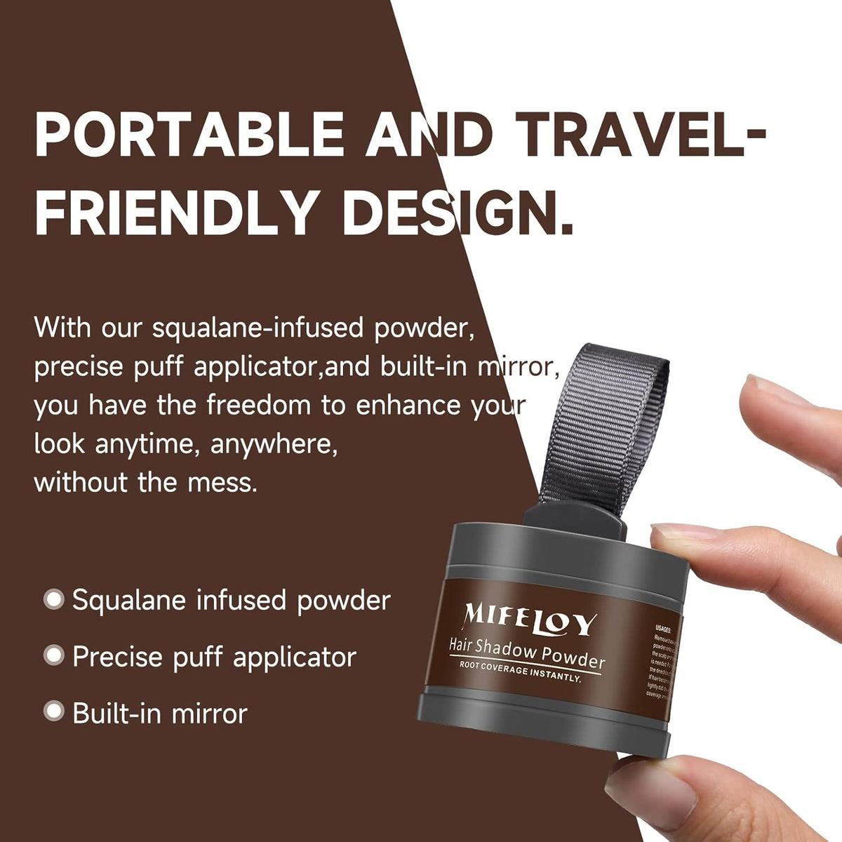 2 Pack Root Touch Up and Gray Coverage Powder for Hair, Beard, Eyebrow, and Thinning Hairline - Dark Brown