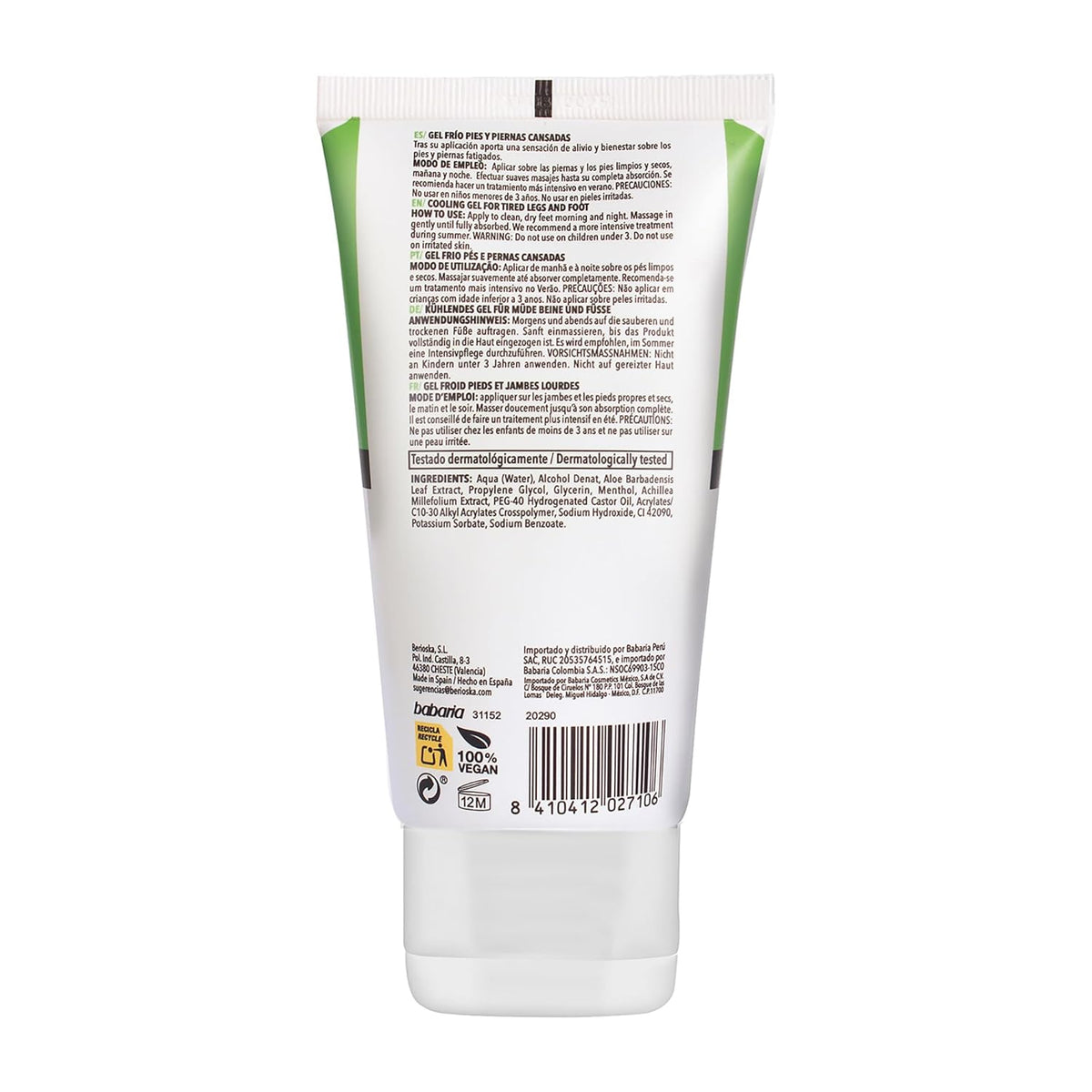 Babaria Cooling Gel for Legs and Feet - Pedicure Foot Spa Products - Calming and Softening Effect - Infused with Castor Oil and Aloe Vera - 3 pc