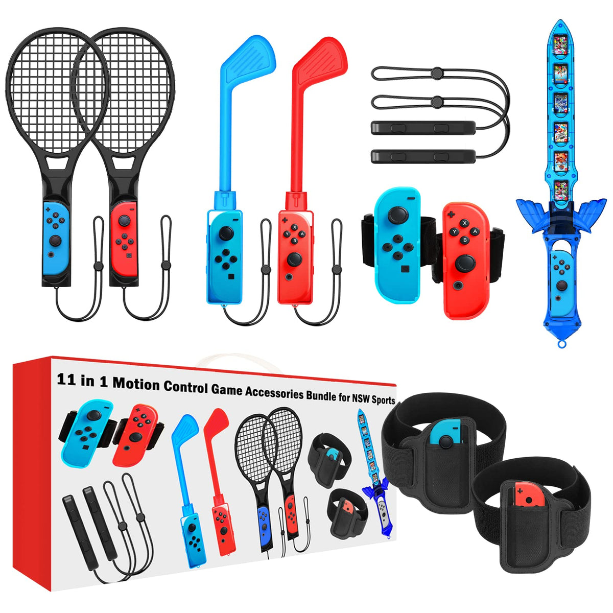 Switch Sports Accessories - CODOGOY 10 in 1 Switch Sports Accessories Bundle with Carry Bag for Nintendo Switch Sports, Family Accessories Kit Compatible with Switch/Switch OLED Sports Games
